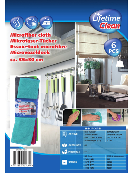 LIFETIME Mikrofaser-Reinigungstücher CLEAN, 6 Stück, 35x30 cm - Produktbild 2