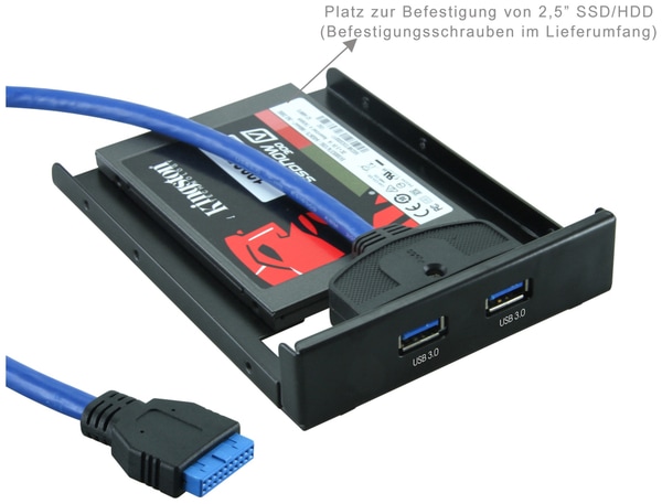 USB 3.0 Frontpanel PA-3,5L, 2x USB 3.0, mit SSD Halterung - Produktbild 6