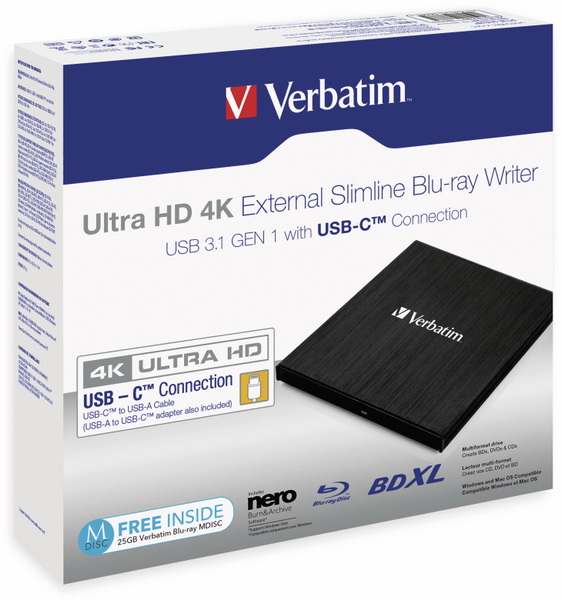 VERBATIM Blu-ray Brenner 43888, 4K, USB-C 3.1 - Produktbild 2