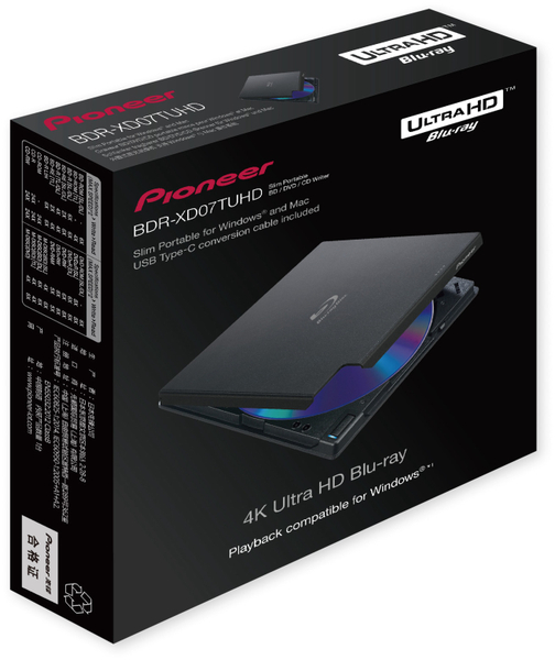 PIONEER Blu-ray Brenner BDR-XD07TUHD, extern, Top Load, BDXL, 4K, M-DISC - Produktbild 3