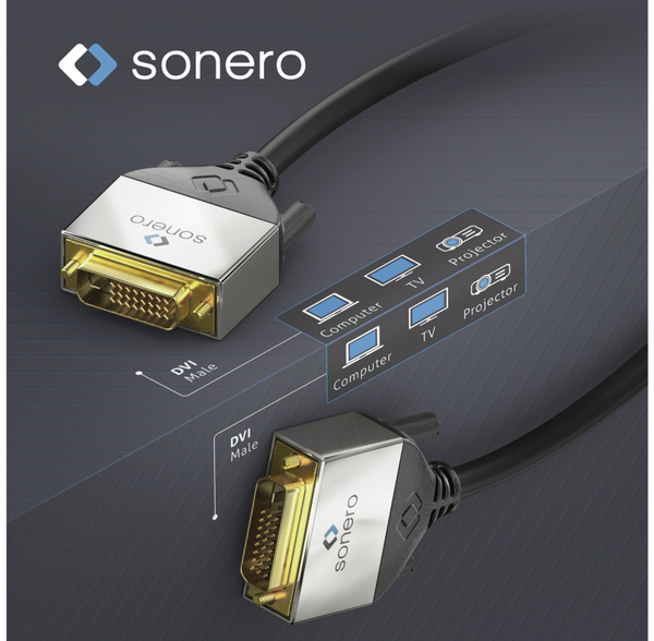 SONERO DVI-Kabel Premium, 3 m, Dual Link, Stecker/Stecker (24+1) - Produktbild 3