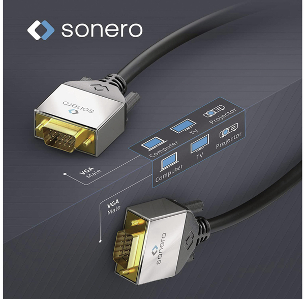 SONERO VGA-Anschlusskabel Premium, 1 m, Stecker/Stecker, Full-HD - Produktbild 3