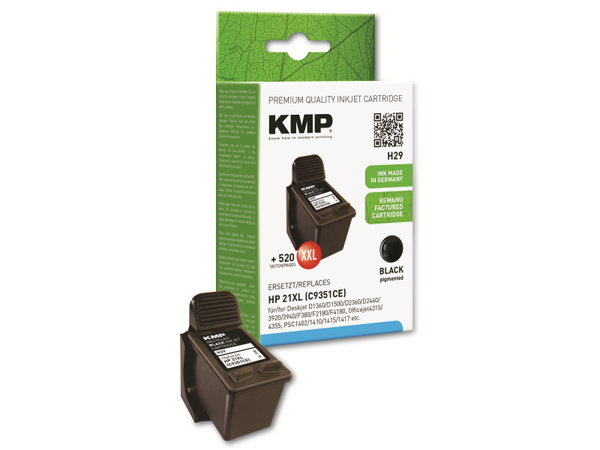 KMP Tintenpatrone kompatibel für HP 21XL (C9351CE), schwarz