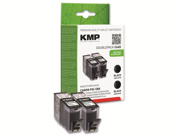 KMP Tintenpatronen-Set kompatibel für Canon 2x PGI-5BK, 2x schwarz