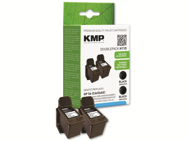 KMP Tintenpatronen-Set kompatibel für 2x HP 56 (C6656AE), schwarz
