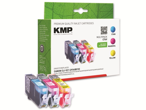 KMP Tintenpatronen-Set kompatibel für Canon CLI-521C/M/Y