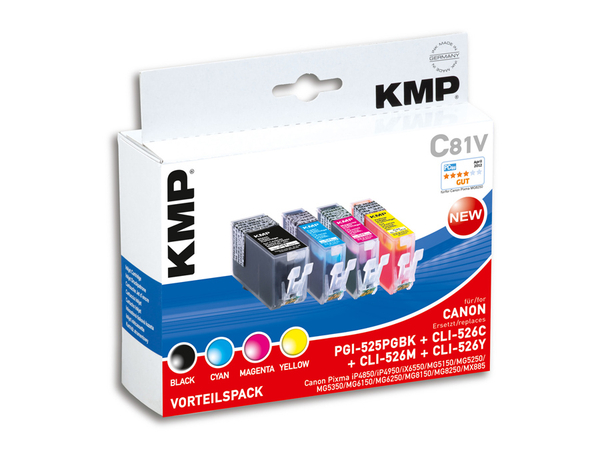 Tintenpatronen-Set KMP, kompatibel für Canon PGI-525PGBK/CLI-526C/M/Y