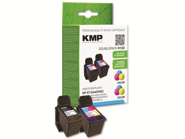KMP Tintenpatrone kompatibel für 2x HP 57 (C6657AE), 3-Color, 3-Color