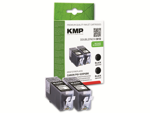 KMP Tintenpatronen-Set kompatibel für Canon 2x PGI-525PGBK, 2x schwarz