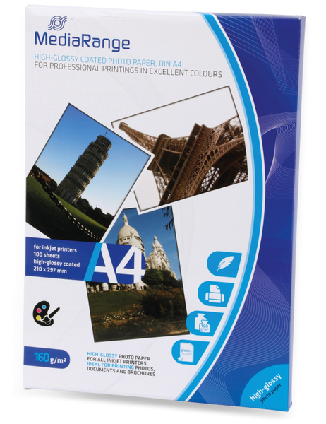 MEDIARANGE Fotopapier DIN A4, 160 g/m², hochglanz, 100 Blatt - Produktbild 2