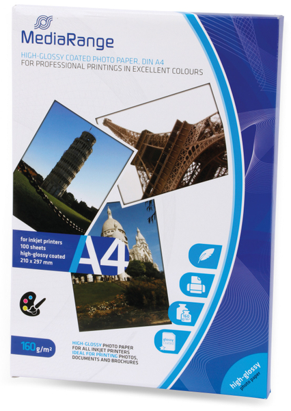 Mediarange Fotopapier DIN A4, 160 g/m², hochglanz, 100 Blatt - Produktbild 2