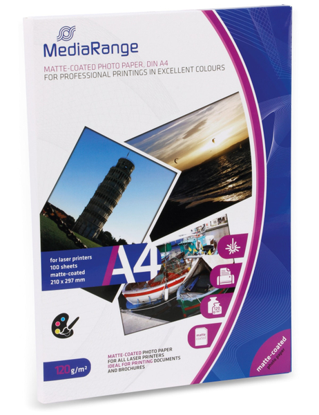 MEDIARANGE Fotopapier DIN A4, 120 g/m², matt, für Laserdrucker