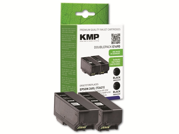 KMP Tintenpatronen-Set kompatibel für Epson 26XL (2X T2621), schwarz