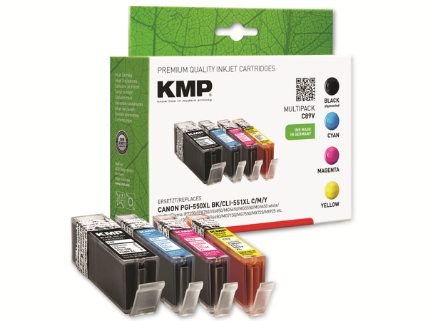KMP Tintenpatronen-Set kompatibel für Canon PGI-550PGBK XL/CLI-551C/M/Y XL