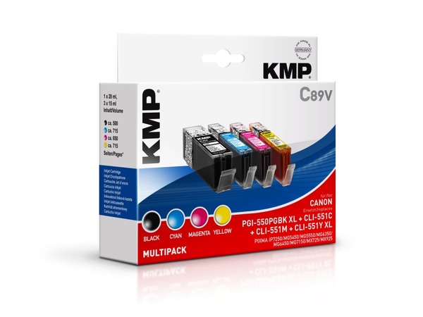Tintenpatronen-Set KMP, kompatibel für Canon PGI-550PGBK XL/CLI-551C/M/Y XL