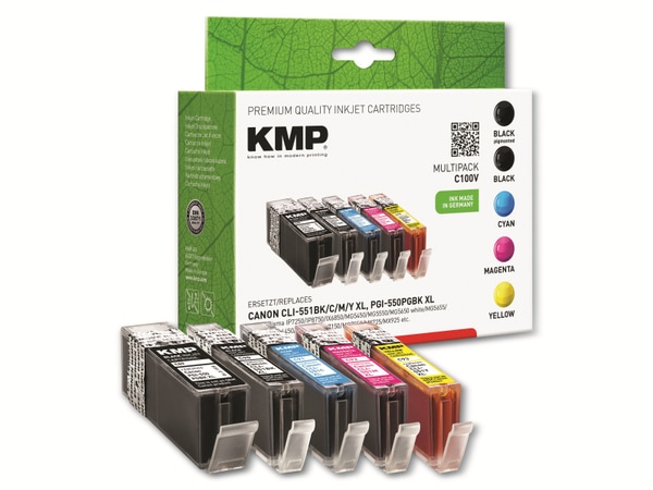 KMP Tintenpatronen-Set kompatibel zu Canon PGI-550PGBK XL, Nr. 551