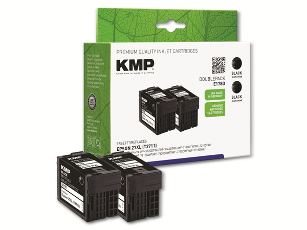 KMP Tintenpatrone kompatibel zu Epson 27XL (2XT2711), schwarz, 2 Stück