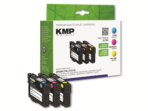 KMP Tintenpatronen-Set kompatibel zu Epson 27XL (T2712/T2713/T2714), C/M/Y