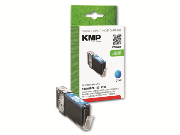 KMP Tintenpatrone C107CX, kompatibel für CLI571C XL, cyan