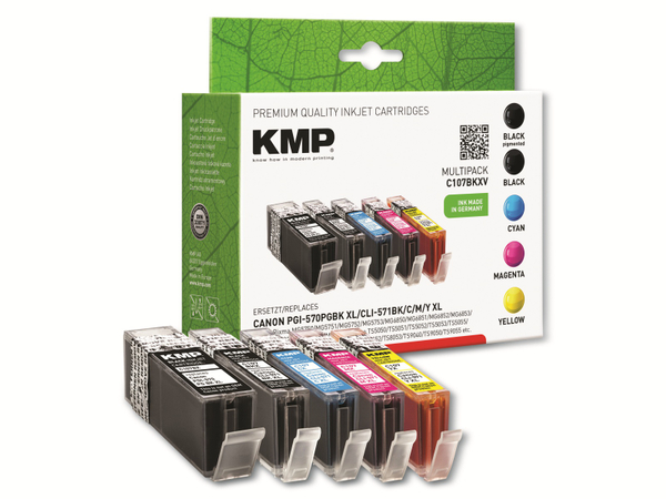 KMP Tintenpatronen-Set C107BKXV, komp. f. PGI-570PBK XL, CLI571 BK/C/M/Y/GY