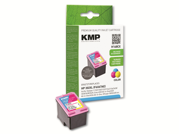 KMP Tintenpatrone kompatibel zu HP 302XL (F6U68AE), 3-farbig