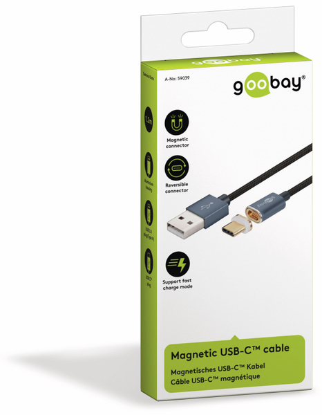 goobay USB 2.0 Magnet-Kabel 59039, USB-A/USB-C, 1,2 m - Produktbild 2