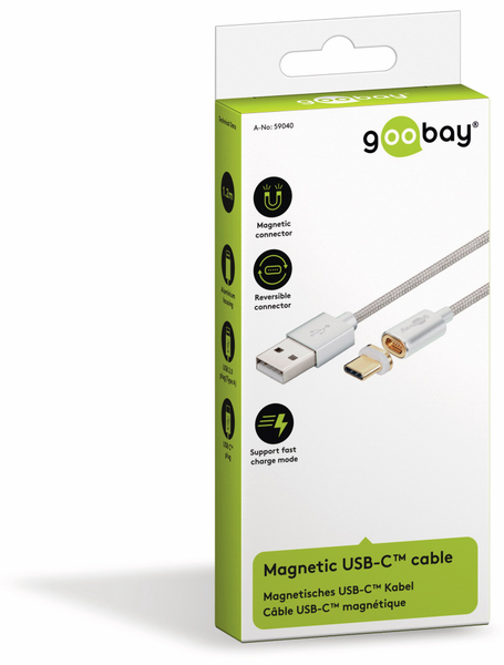 goobay USB 2.0 Magnet-Kabel 59040, USB-A/USB-C, 1,2 m - Produktbild 2