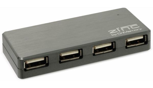 CnMemory USB2.0 Hub, ZINC, 4-fach, Aluminium, Grau