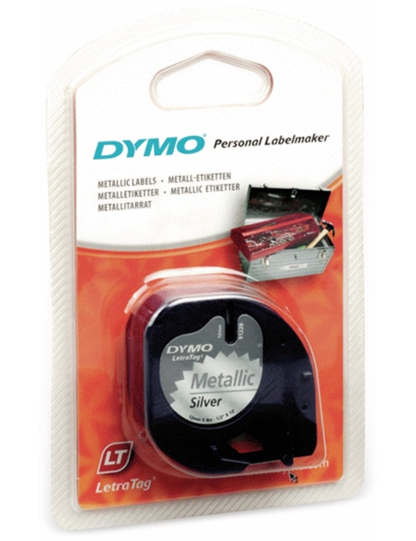 DYMO Beschriftungsband für LetraTag, schwarz auf silbermetallic