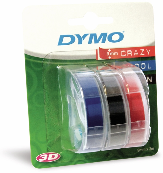 DYMO Prägebänder rot/blau/schwarz, 9 mm x 3 m