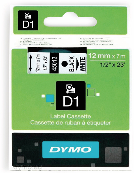 DYMO Beschriftungsband D1 für LabelManager, schwarz auf weiß, Standard, 12 mm