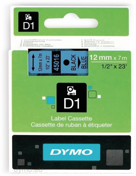 DYMO Beschriftungsband D1 für LabelManager, schwarz auf blau, Standard, 12 mm