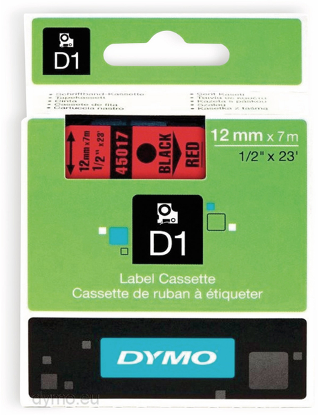 DYMO Beschriftungsband D1 für LabelManager, schwarz auf rot, Standard, 12 mm
