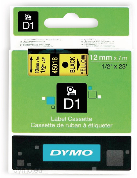 DYMO Beschriftungsband D1 für LabelManager, schwarz auf gelb, Standard, 12 mm