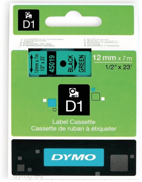 DYMO Beschriftungsband D1 für LabelManager, schwarz auf grün, Standard, 12 mm