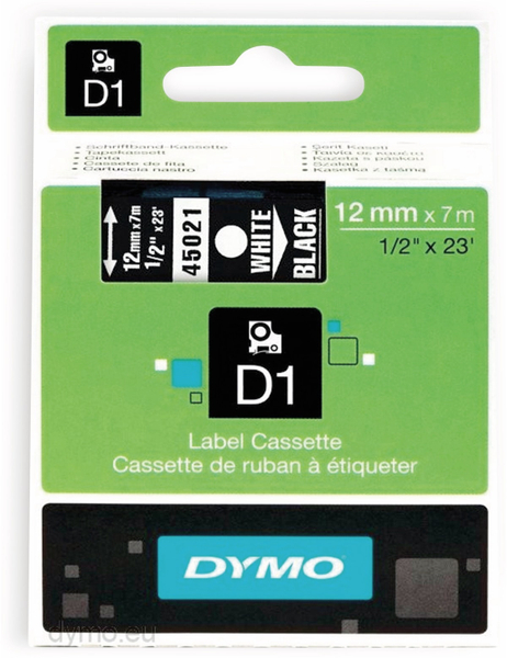 DYMO Beschriftungsband D1 für LabelManager, weiß auf schwarz, Standard, 12 mm