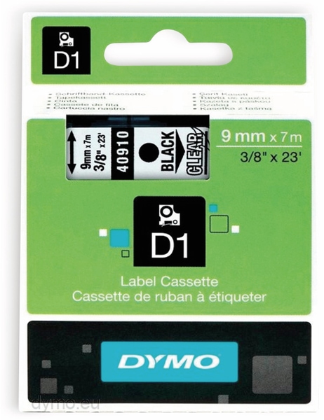 DYMO Beschriftungsband D1 für LabelManager, schwarz auf transparent, Standard, 9 mm