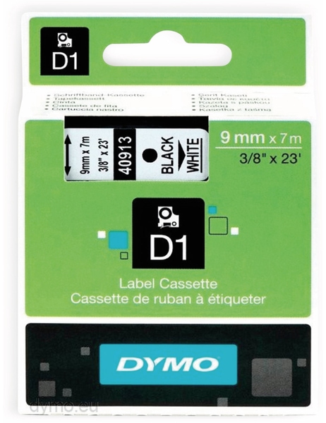 DYMO Beschriftungsband D1 für LabelManager, schwarz auf weiß, Standard, 9 mm
