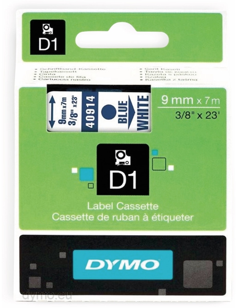 DYMO Beschriftungsband D1 für LabelManager, blau auf weiß, Standard, 9 mm