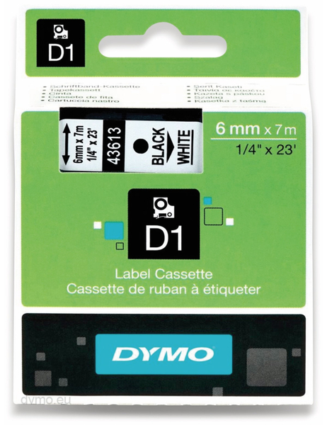 DYMO Beschriftungsband D1 für LabelManager, schwarz auf weiß, Standard, 6 mm