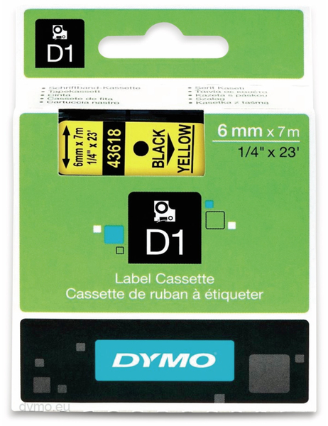 DYMO Beschriftungsband D1 für LabelManager, schwarz auf gelb, Standard, 6 mm