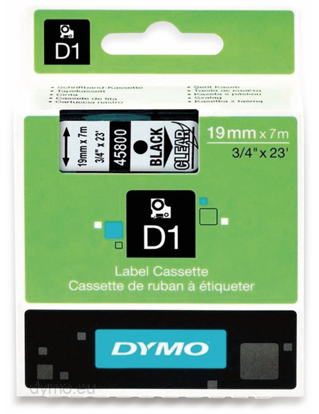 DYMO Beschriftungsband D1 für LabelManager, schwarz auf transparent, Standard, 19 mm