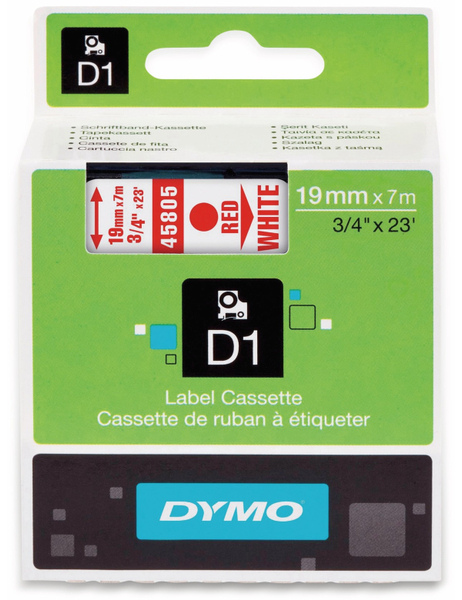 DYMO Beschriftungsband D1 für LabelManager, rot auf weiß, Standard, 19 mm