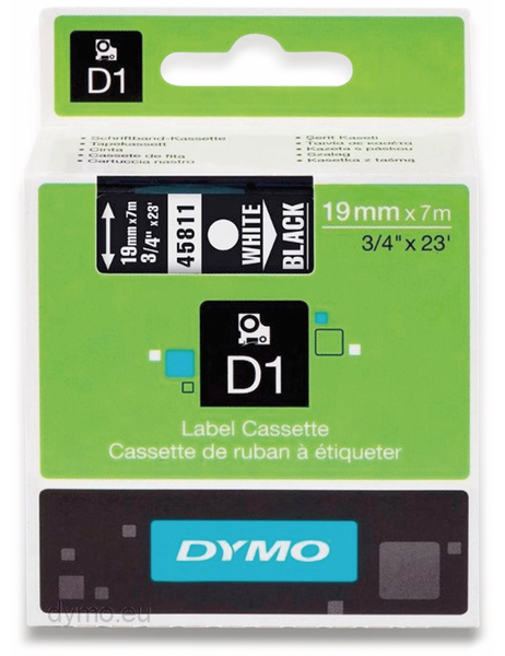 Dymo Beschriftungsband D1 für LabelManager, weiß auf schwarz, Standard, 19 mm