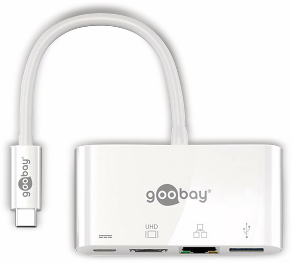 GOOBAY USB-C Multiport-Adapter 62105, HDMI + Ethernet, PD, weiß