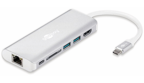 GOOBAY USB-C Multiport-Adapter 76788, HDMI, USB, CR, RJ45, Aluminium, silber