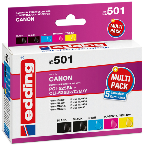 EDDING Tintenpatrone EDD-501, für Canon PGI-525/CLI-526BK/C/M/Y, Multipack 5