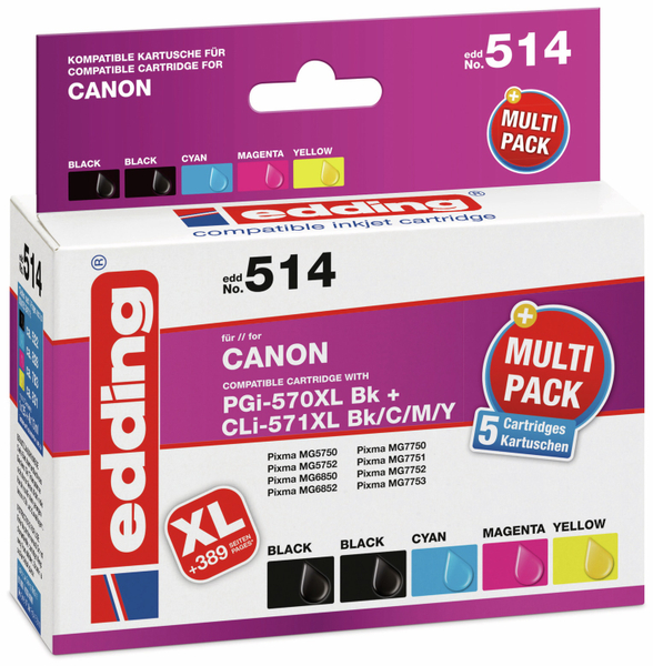 EDDING Tintenpatrone EDD-514, für Canon PGI-570XL/CLI-571XLBK/C/M/Y, Multipack 5