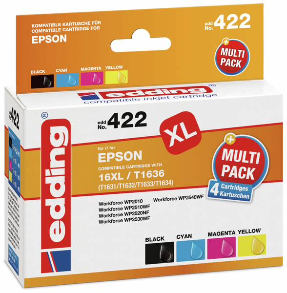 EDDING Tintenpatrone EDD-422, für Epson T16XL (T1631/32/33/34) Multipack 4