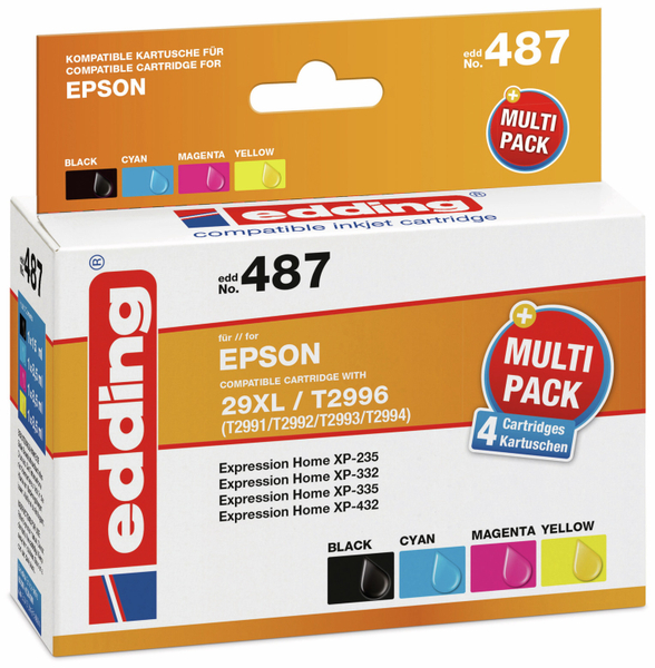 edding Tintenpatrone EDD-487, für Epson T29XL (T2991/92/93/94), Multipack 4
